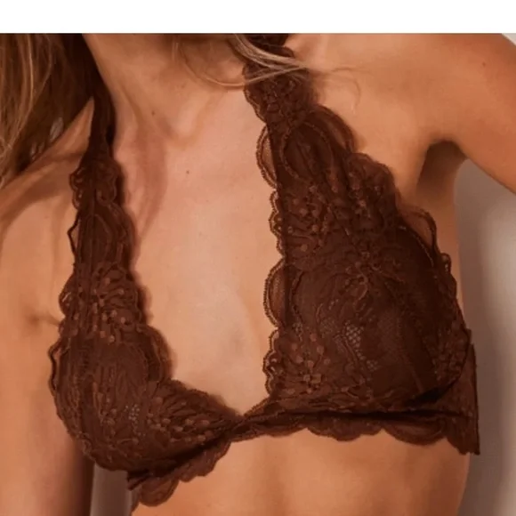 Free People Intimately Last Dance Brown Lavender Lace Halter Bralette Womens XL - Picture 3 of 13
